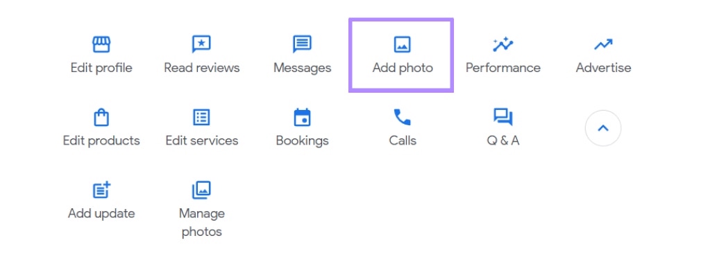 âAdd photoâ option selected from the GBP dashboard