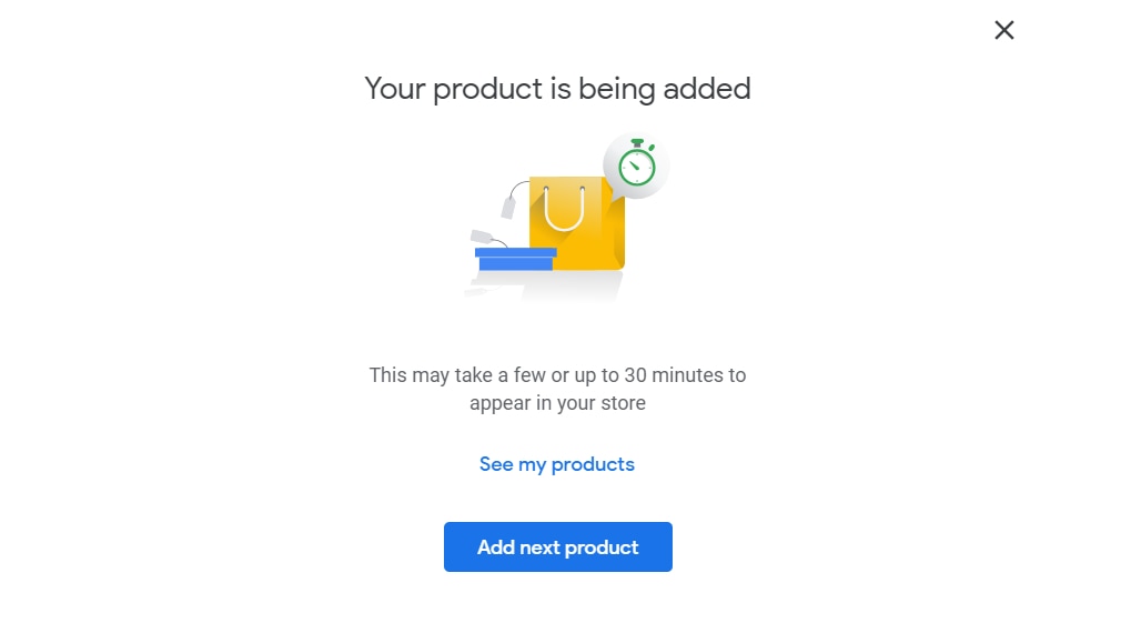 âYour product is being added" screen