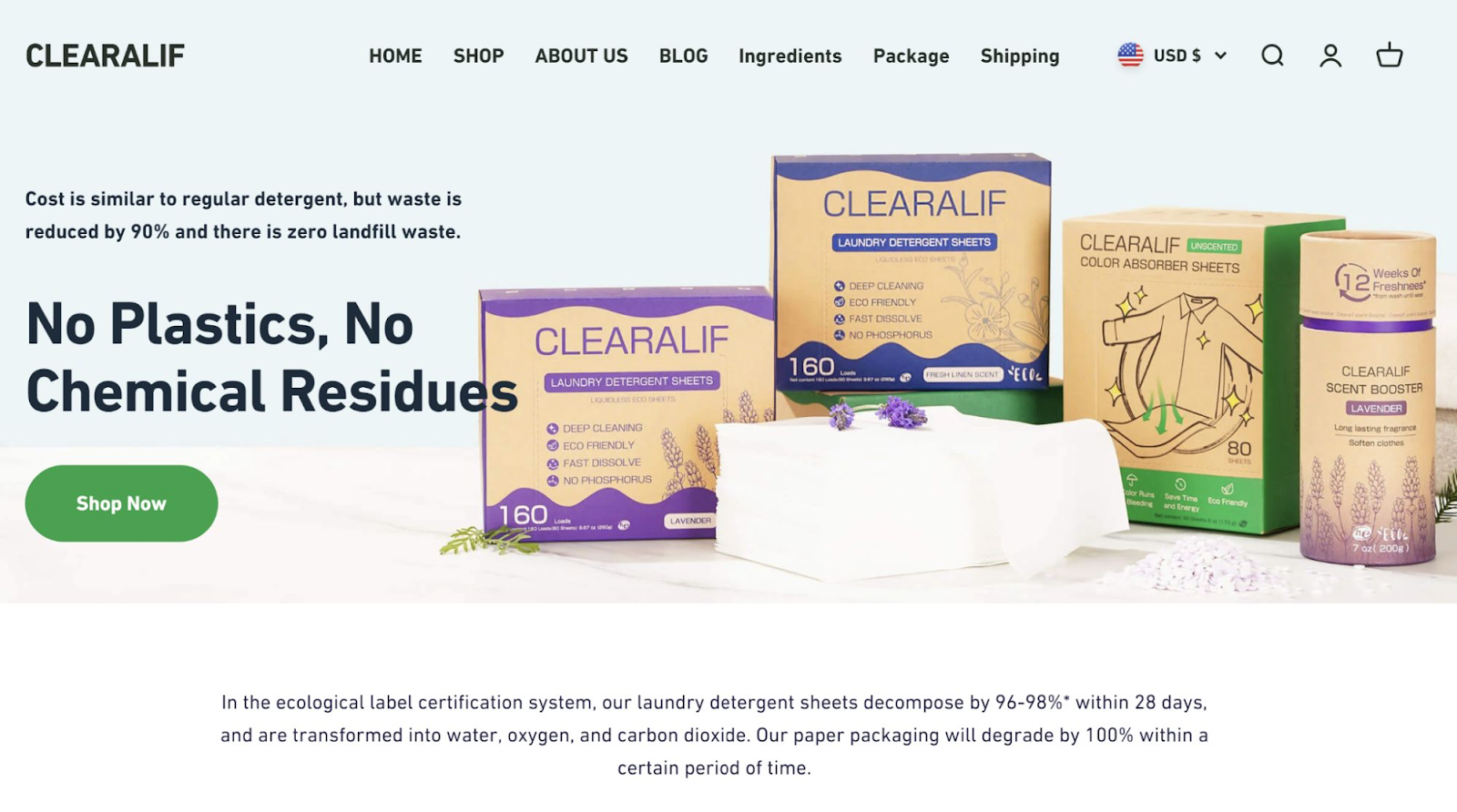 Top section of Clearalif's homepage