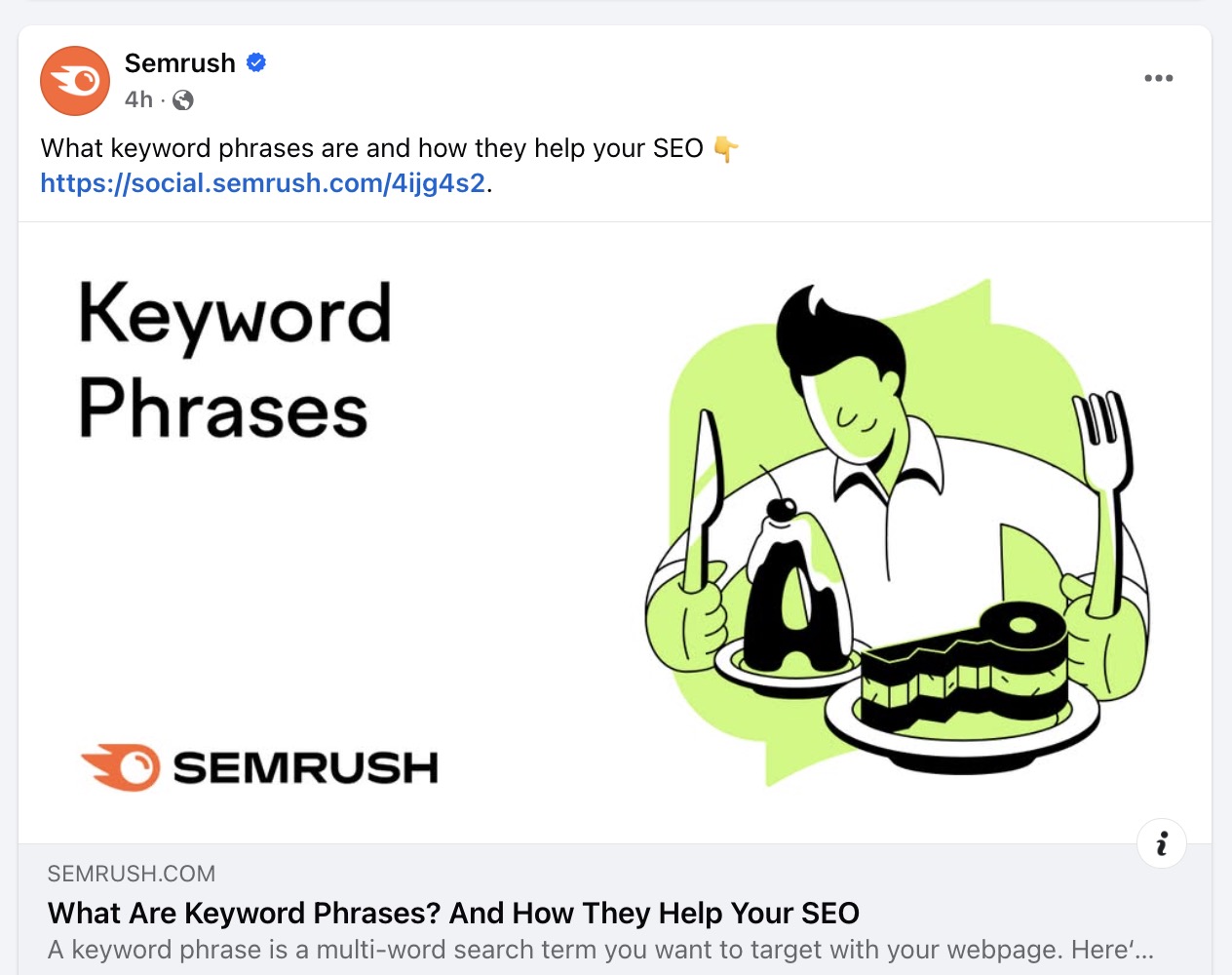 Blog post shared on Facebook by Semrush with an open graph image tag.