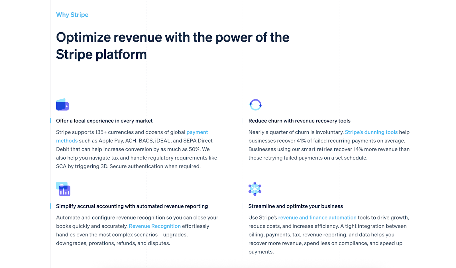 The landing page details product benefits for the end customer.