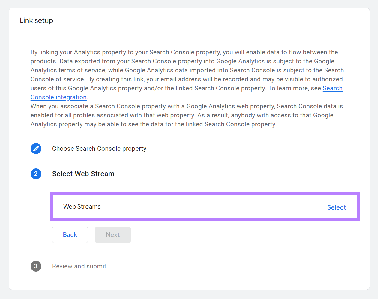Web Streams row highligted.