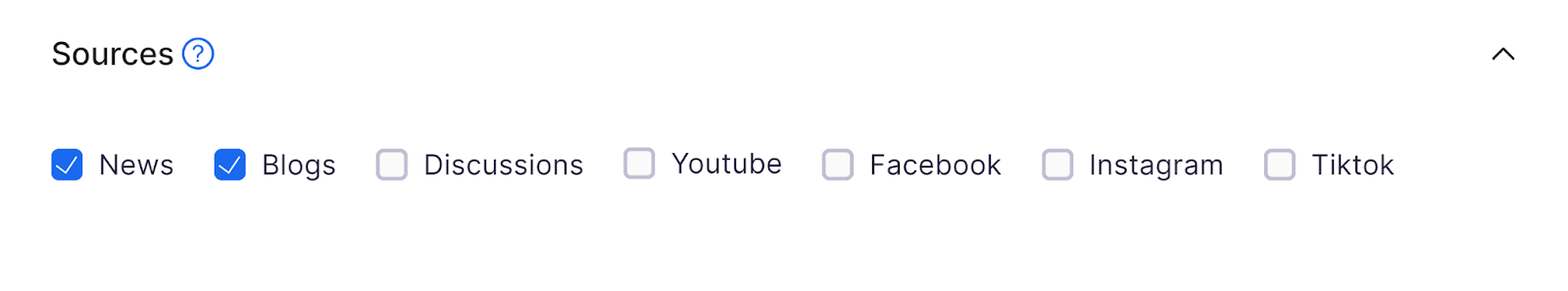 "Sources" section in Brand Monitoring app