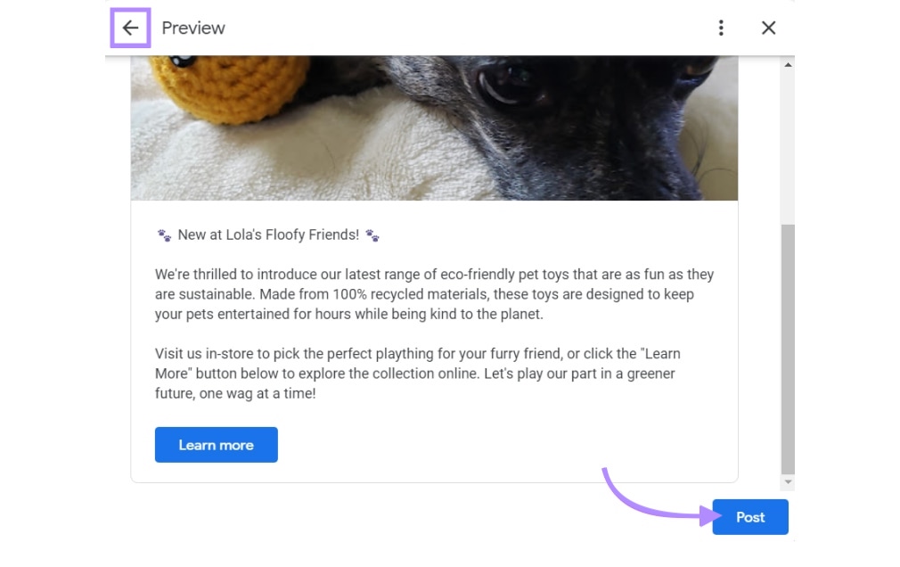 âPostâ button selected at the bottom right corner of the âAdd update" page