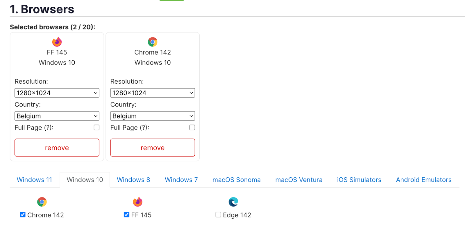 Visual testing select a browser.